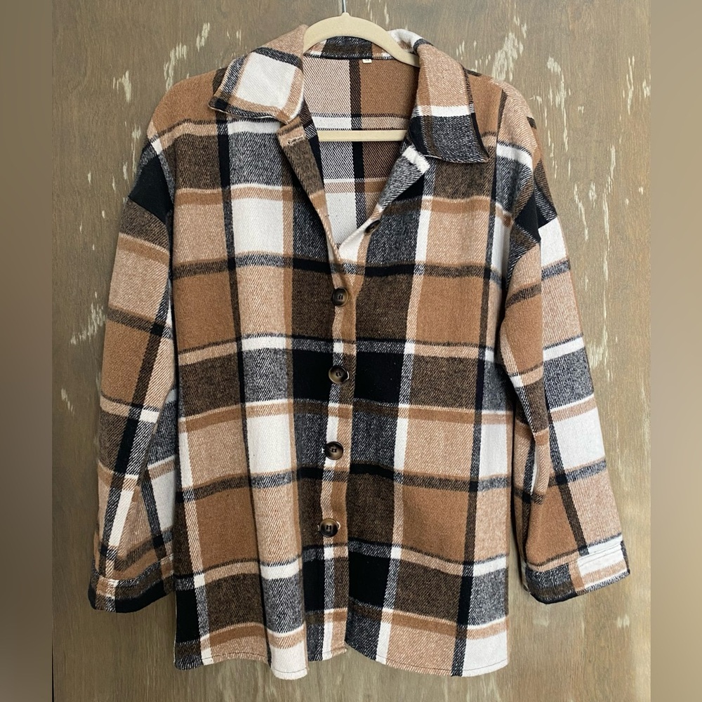 Plaid Button-Up Shirt in Brown and Black